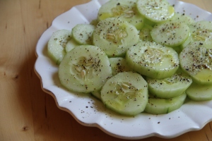 Fresh sliced cucumber with Tuscan Herb Salt